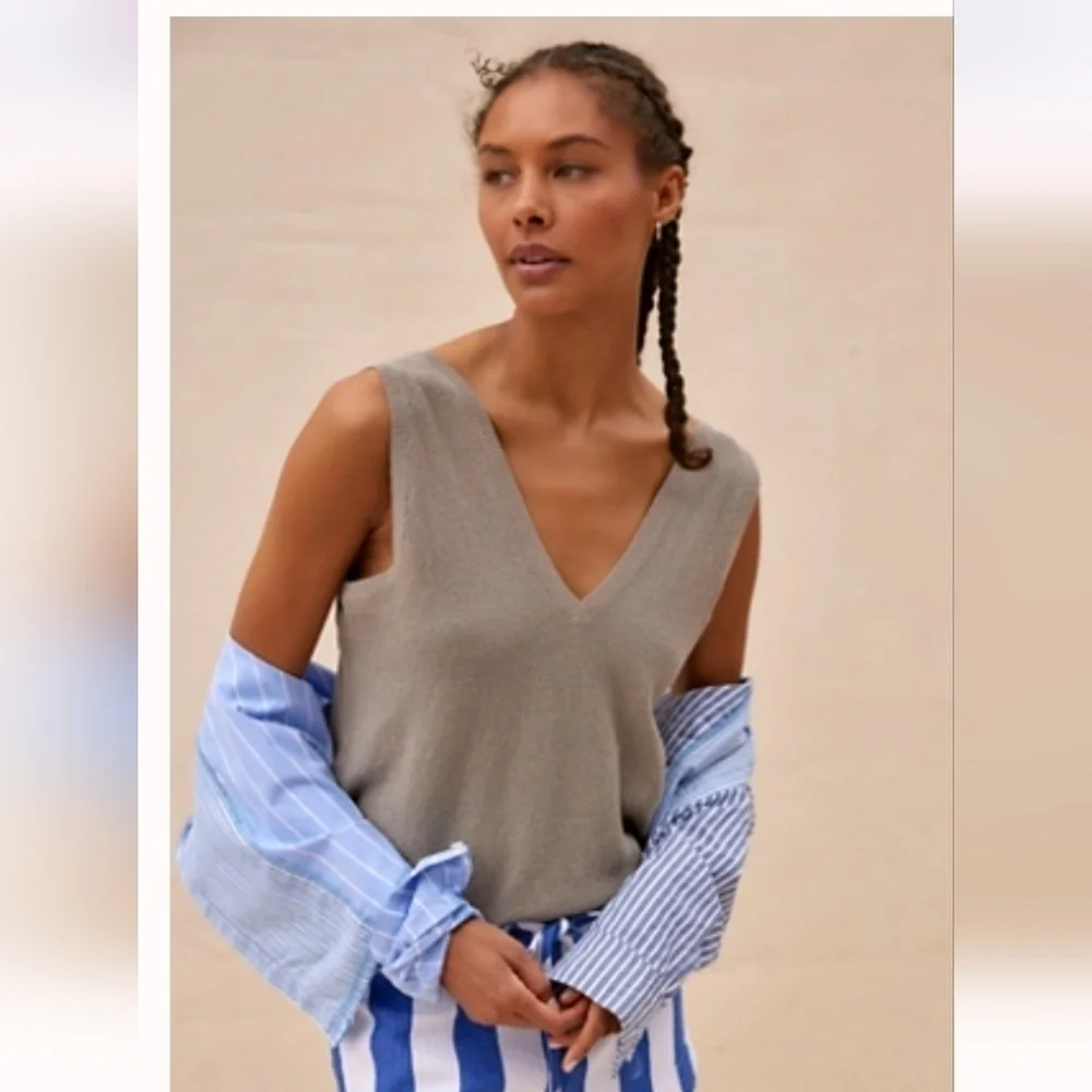 Free People Beach Keiran Tie Back Sweater Tank Top XS NWOT Phantom Gray